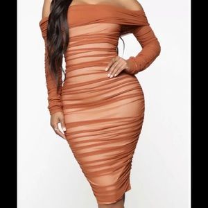 Fashion nova nude orange mesh dress size S